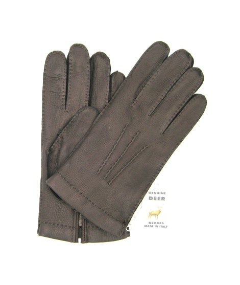 Sermoneta Gloves Guanto in Cervo cucito a mano foderato cashmere T.Moro