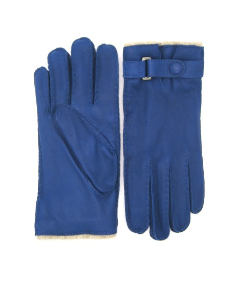 Sermoneta Gloves Guanto In Cervo Fod. Cashmere Con Cinturino Blu Inchiostro
