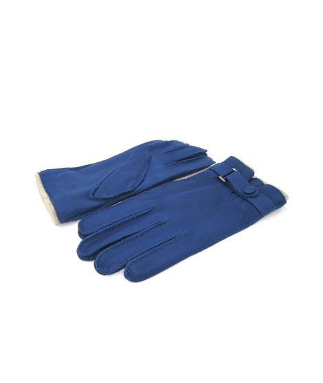 Sermoneta Gloves Guanto In Cervo Fod. Cashmere Con Cinturino Blu Inchiostro