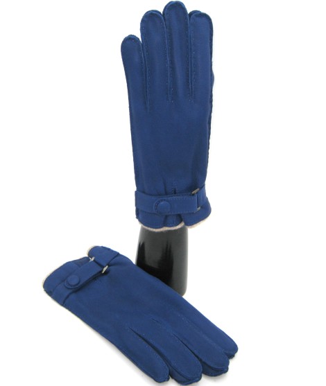 Sermoneta Gloves Guanto In Cervo Fod. Cashmere Con Cinturino Blu Inchiostro