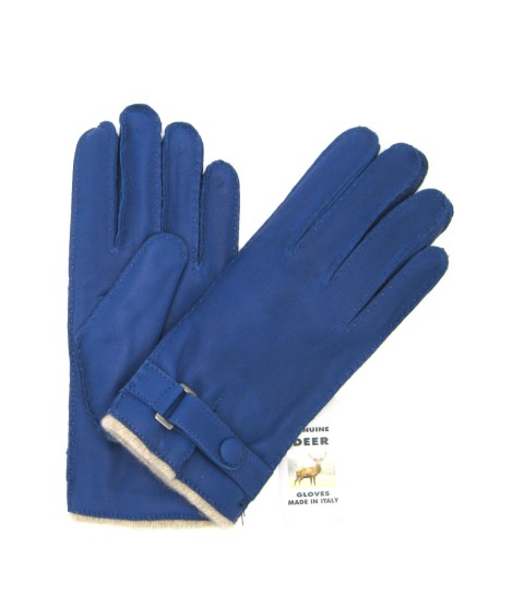 Sermoneta Gloves Guanto in Cervo fod. cashmere con cinturino Blu Inchiostro