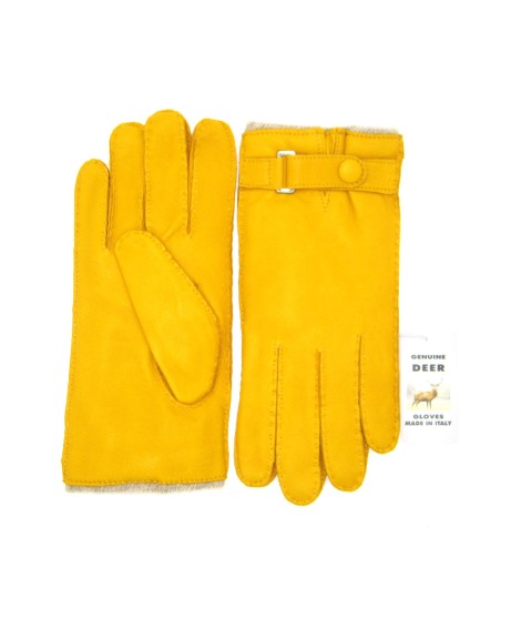 Sermoneta Gloves Guanto In Cervo Fod. Cashmere Con Cinturino Giallo