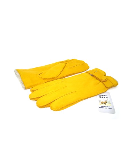 Sermoneta Gloves Guanto In Cervo Fod. Cashmere Con Cinturino Giallo