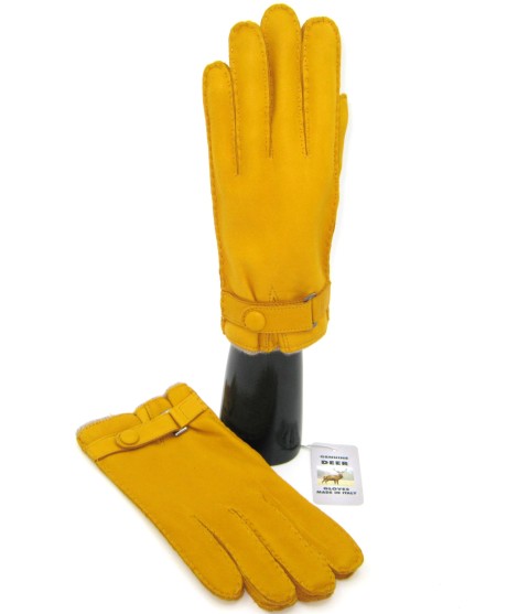 Sermoneta Gloves Guanto In Cervo Fod. Cashmere Con Cinturino Giallo