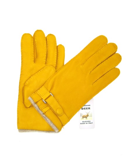 Sermoneta Gloves Guanto in Cervo fod. cashmere con cinturino Giallo