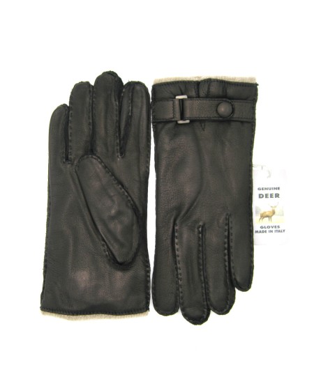 Sermoneta Gloves Guanto In Cervo Fod. Cashmere Con Cinturino Nero
