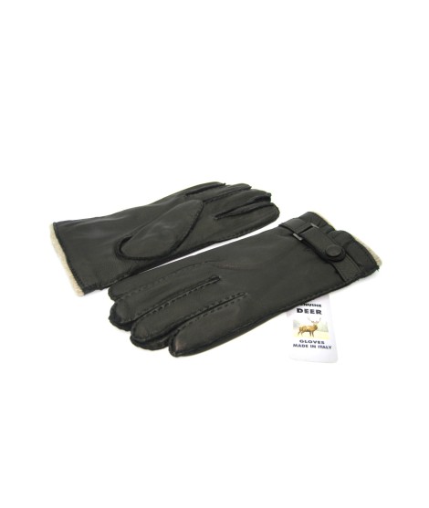 Sermoneta Gloves Guanto In Cervo Fod. Cashmere Con Cinturino Nero