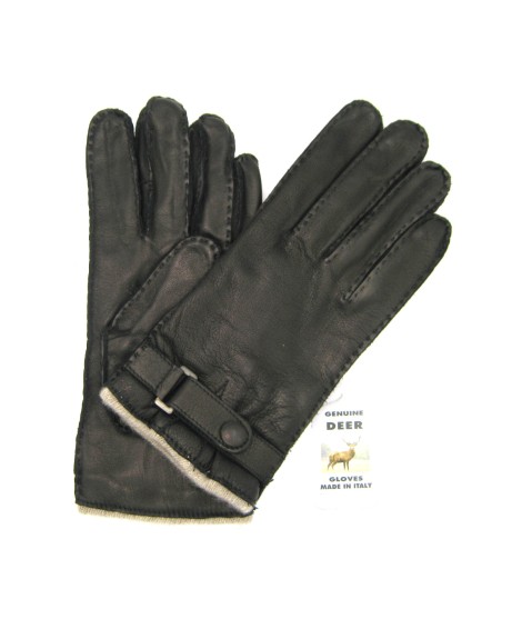 Sermoneta Gloves Guanto in Cervo fod. cashmere con cinturino Nero