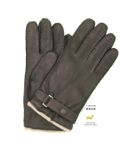 Sermoneta Gloves Guanto in Cervo fod. cashmere con cinturino T.Moro