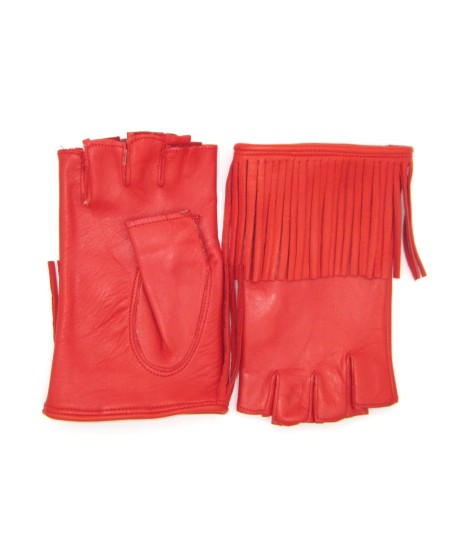 Sermoneta Gloves Guanto In Nappa 1/2 Dita Con Frange Foderato Seta Rosso