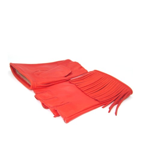 Sermoneta Gloves Guanto In Nappa 1/2 Dita Con Frange Foderato Seta Rosso