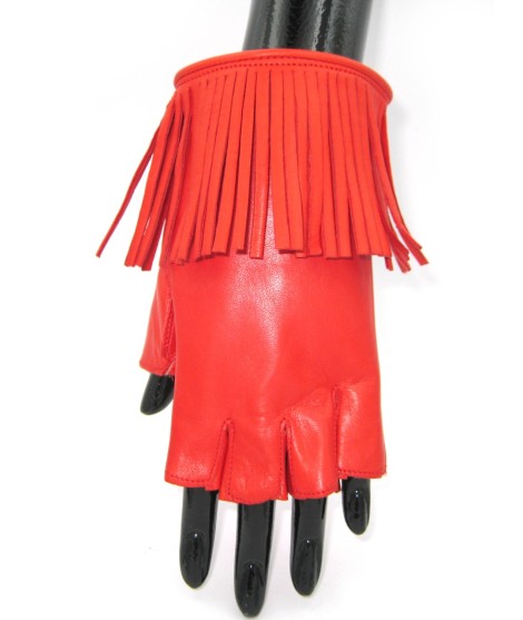 Sermoneta Gloves Guanto In Nappa 1/2 Dita Con Frange Foderato Seta Rosso