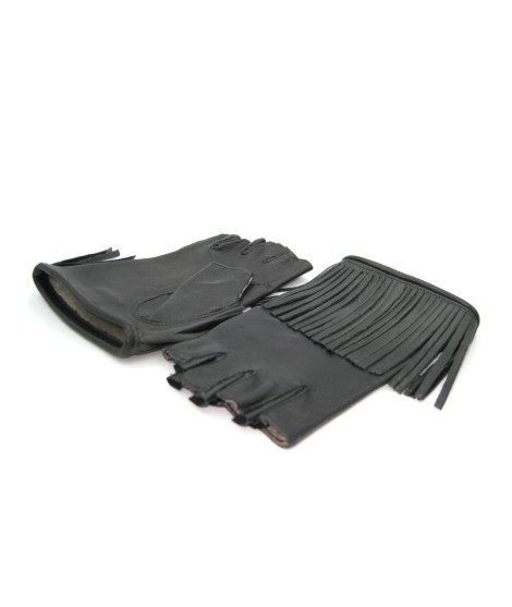 Sermoneta Gloves Guanto In Nappa 1/2 Dita Con Frange Foderato Seta Nero