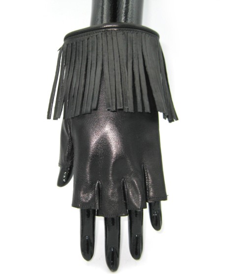 Sermoneta Gloves Guanto In Nappa 1/2 Dita Con Frange Foderato Seta Nero