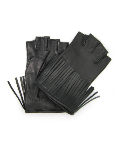 Sermoneta Gloves Guanto in Nappa 1/2 dita con Frange foderato seta Nero