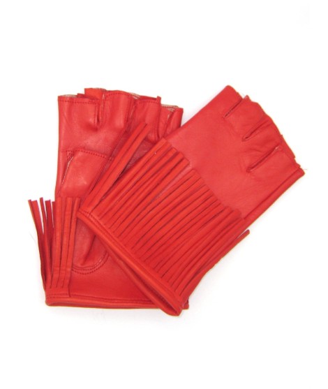 Sermoneta Gloves Guanto in Nappa 1/2 dita con Frange foderato seta Rosso