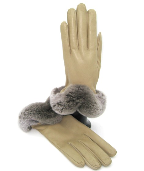 Sermoneta Gloves Guanto In Nappa 2bt Con Bordo Rex Fodera Cashmere Toupe