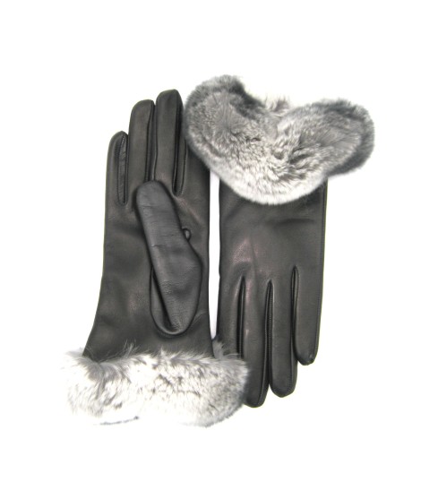 Sermoneta Gloves Guanto In Nappa 2bt Con Bordo Rex Fodera Cashmere Nero
