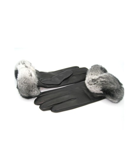 Sermoneta Gloves Guanto In Nappa 2bt Con Bordo Rex Fodera Cashmere Nero