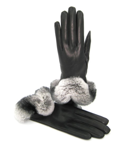Sermoneta Gloves Guanto In Nappa 2bt Con Bordo Rex Fodera Cashmere Nero