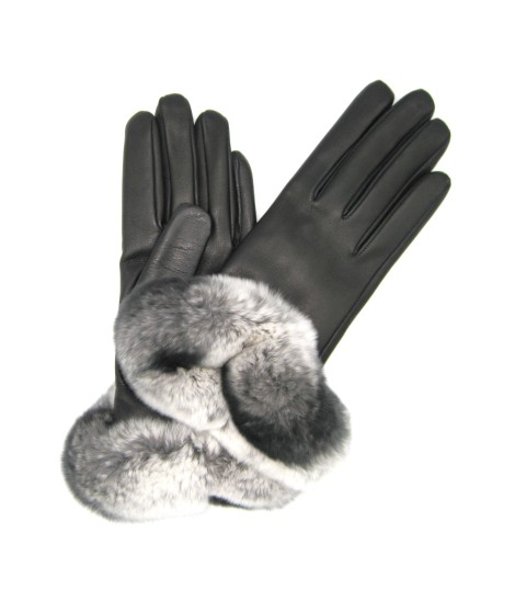 Sermoneta Gloves Guanto in Nappa 2bt con bordo Rex fodera cashmere Nero