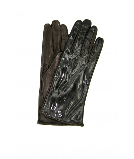Sermoneta Gloves Guanto in Nappa 2bt foderato seta in Vernice T.Moro