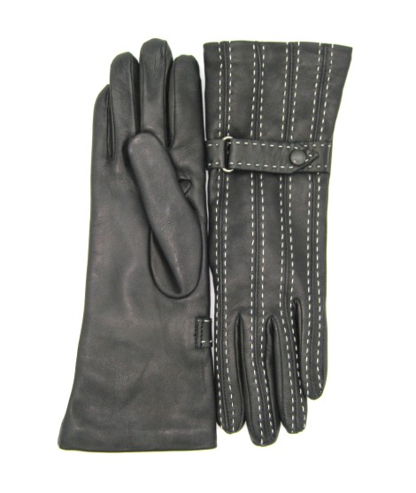 Sermoneta Gloves Guanto In Nappa 4bt Con Impunture E Cinturino Nero/Ecru