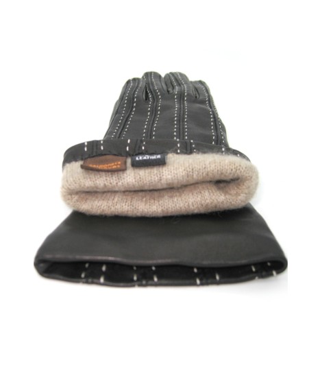 Sermoneta Gloves Guanto In Nappa 4bt Con Impunture E Cinturino Nero/Ecru