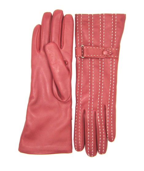 Sermoneta Gloves Guanto In Nappa 4bt Con Impunture E Cinturino Rosso Scuro/Panna