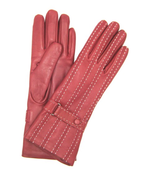Sermoneta Gloves Guanto in Nappa 4bt con Impunture e Cinturino Rosso scuro/Panna