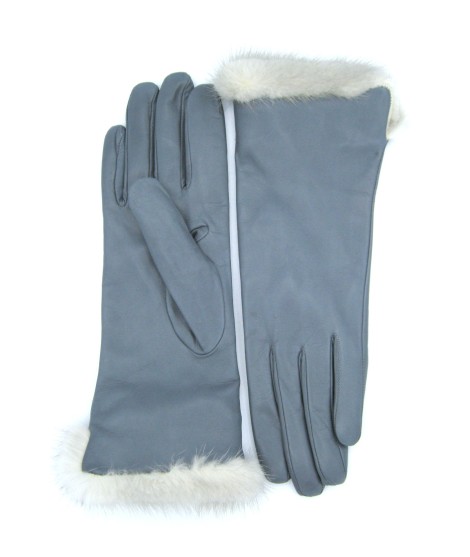 Sermoneta Gloves Guanto In Nappa 4bt Con Risvolto In Visone Grigio Perla