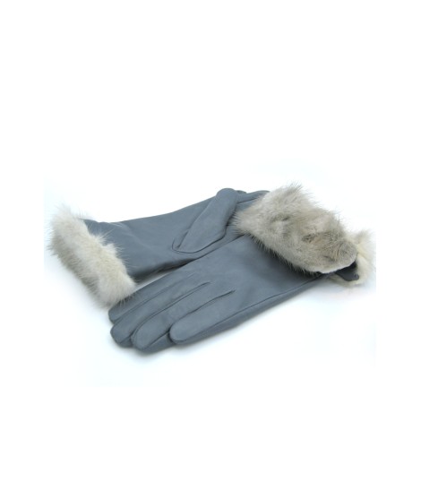 Sermoneta Gloves Guanto In Nappa 4bt Con Risvolto In Visone Grigio Perla