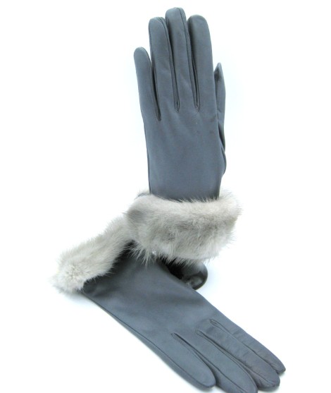 Sermoneta Gloves Guanto In Nappa 4bt Con Risvolto In Visone Grigio Perla