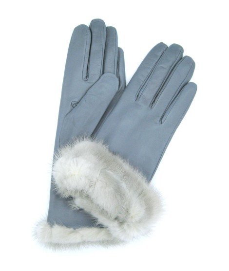 Sermoneta Gloves Guanto in Nappa 4bt con risvolto in Visone Grigio Perla