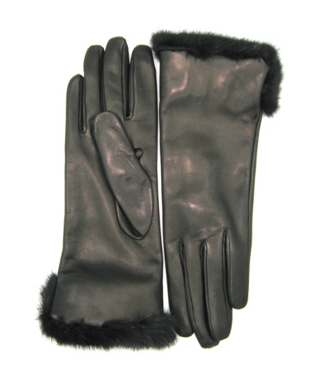 Sermoneta Gloves Guanto In Nappa 4bt Con Risvolto In Visone Nero