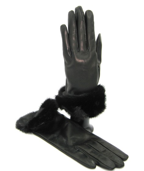 Sermoneta Gloves Guanto In Nappa 4bt Con Risvolto In Visone Nero