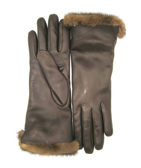 Sermoneta Gloves Guanto In Nappa 4bt Con Risvolto In Visone T.Moro