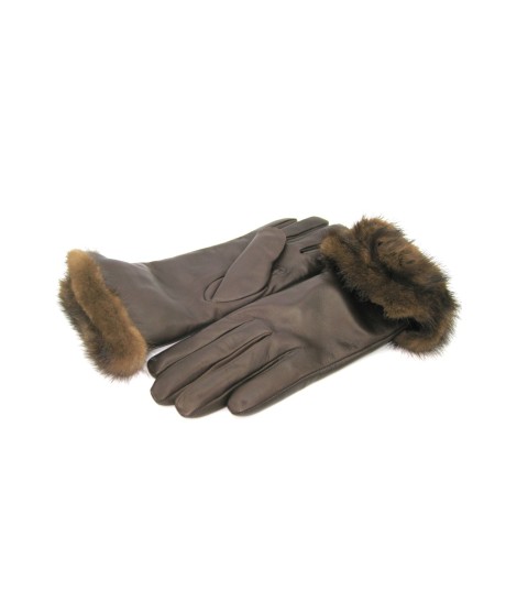 Sermoneta Gloves Guanto In Nappa 4bt Con Risvolto In Visone T.Moro