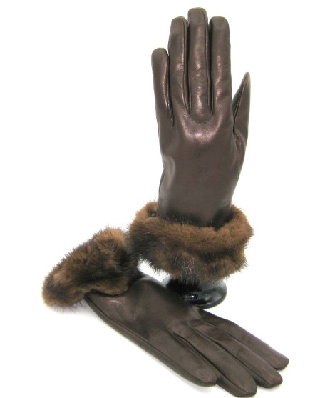 Sermoneta Gloves Guanto In Nappa 4bt Con Risvolto In Visone T.Moro