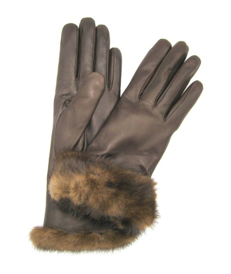 Sermoneta Gloves Guanto in Nappa 4bt con risvolto in Visone T.Moro