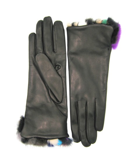 Sermoneta Gloves Guanto In Nappa 4bt Con Risvolto Visone Multicolor Nero