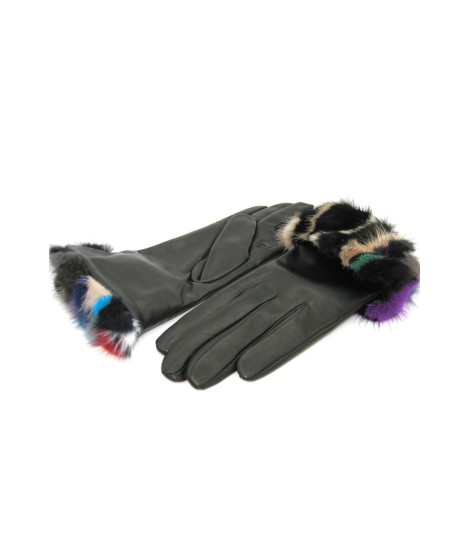 Sermoneta Gloves Guanto In Nappa 4bt Con Risvolto Visone Multicolor Nero