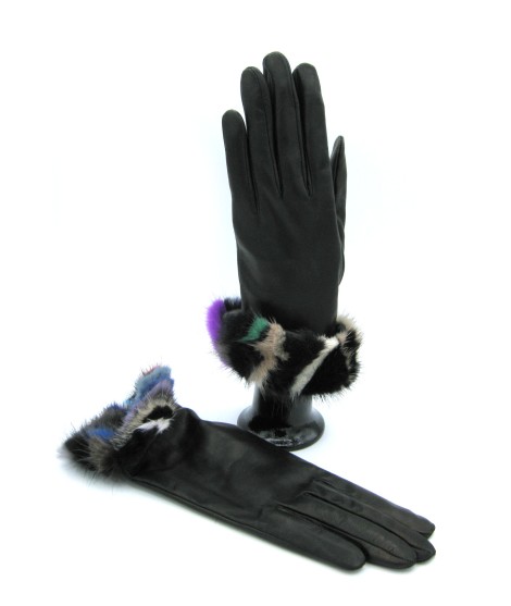 Sermoneta Gloves Guanto In Nappa 4bt Con Risvolto Visone Multicolor Nero
