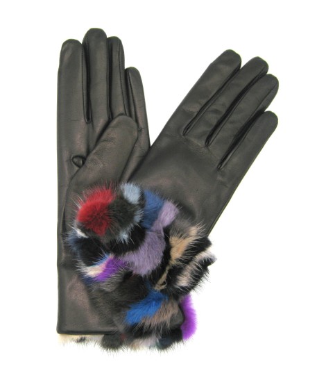 Sermoneta Gloves Guanto in Nappa 4bt con risvolto Visone multicolor Nero