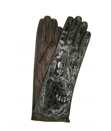 Sermoneta Gloves Guanto in Nappa 4bt foderato seta in Vernice T.Moro