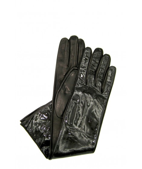 Sermoneta Gloves Guanto in Nappa 8bt foderato seta in Vernice T.Moro