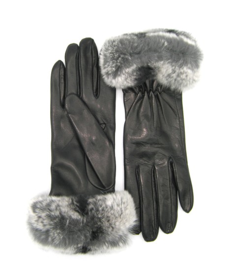 Sermoneta Gloves Guanto In Nappa Con Bordo Rex Foderato Cashmere Nero