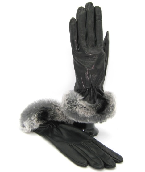 Sermoneta Gloves Guanto In Nappa Con Bordo Rex Foderato Cashmere Nero