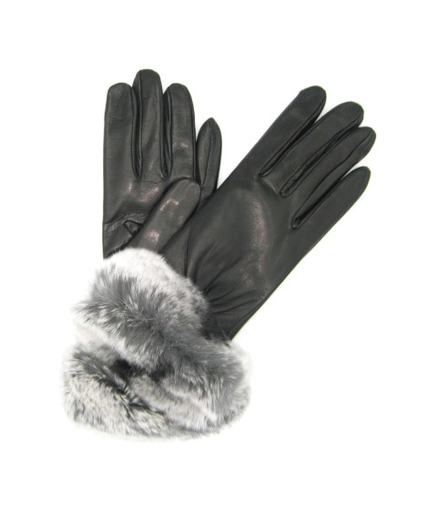 Sermoneta Gloves Guanto in Nappa con bordo Rex foderato cashmere Nero