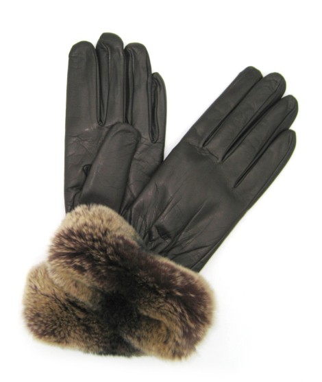 Sermoneta Gloves Guanto in Nappa con bordo Rex foderato cashmere T.Moro